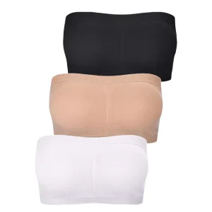 Women’s Strapless Bras Invisible Bandeau Unlined Bralette Seamless Underwear for Large Bust Logo on Cup