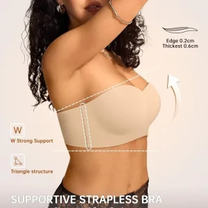 Womens Strapless Bras With Wireless Underwire Multiway Non Slip Tube Top Push Up Bralette Seamless Padded Bandeau Bra