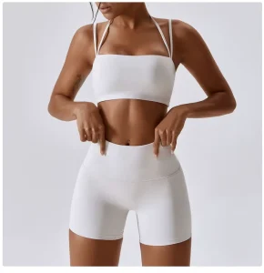 Women’s Strapless High Waist Yoga Shorts Bra Set Eco Friendly Recyclable Anti Uv Active Stretch Breathable Lightweight Seamed