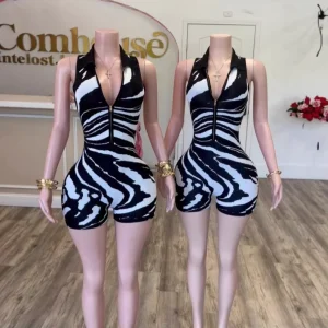 Women’s Strapless Jumpsuit with Bow, Zipper, Sleeveless, Striped Print