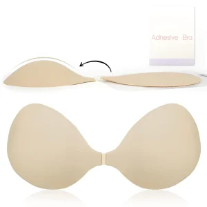 Women’s Strapless Lightweight Silicone Push-Up Bras Portable Comfortable Reusable Underwear Strong Skin Adhesion Wire-Free 3/4