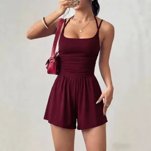 Women’s Strapless Tube Jumpsuit Casual Loose Wide Leg Shorts Romper