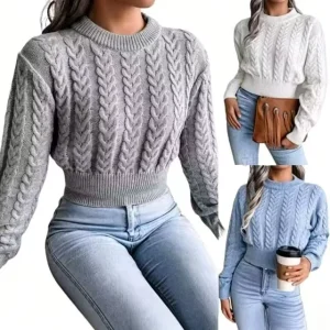 Women’s Street Fashion Slim fit Sweater Spring and Autumn Style Round neck Knitted High quality Sweater Top