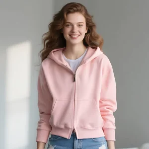 Women’s Street Style Set 350g Thickened Fleece Sweatshirt with American Zipper Hoodie for Women