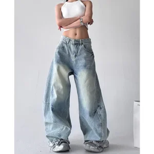 Women’s Streetwear Hip Hop Baggy Denim Jeans Blue