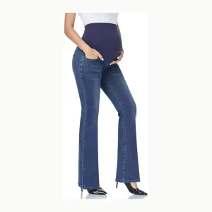 Women’s Stretch Maternity Boot cut Jeans Belly Pocket Flared Jeans Maternity Wear