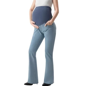 Women’s Stretch Maternity Boot cut Jeans Belly Pocket Flared Jeans Maternity Wear