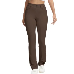 Women’s Stretch Straight Leg Dress Pants High Quality Solid Color High Waist Casual Office Pants with Pocket