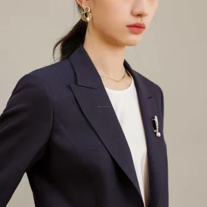 Women’s Stretchy Polyester Waterproof Notched Collar Suit Wrinkle Free Daily Business Attire Easy Clean Black for Office