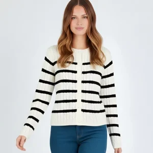 Women’s Striped Crocheted Sweater Cardigan