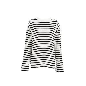 Women’s Striped Long Sleeve T-shirt Casual Loose Crew Neck Cotton Top for Daily Wear