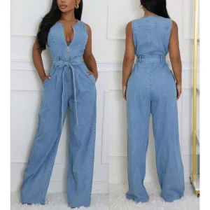 Women’s Stylish Jumpsuits Sleeveless Denim Loose Rompers