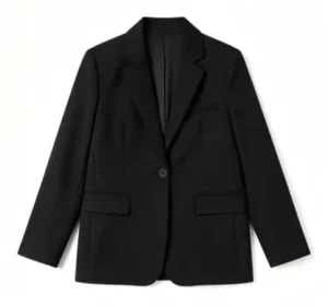 Women’s Stylish Long Sleeved Solid Blazer with V Neck Embroidery Single Button Closure and Woven Decoration
