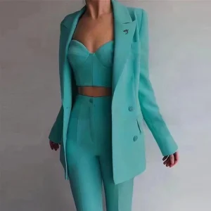 Women’s Suits and Blazer 3 Pieces of Women’s Suits With Button Straight Pant and Corset Suits