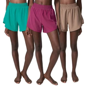 Women’s Summer Adults Running Shorts Two piece Woven Yoga Fitness Shorts with Hidden Pocket Elastic Waist Loose Fit