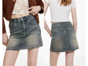 Women’s Summer Autumn Casual Regular High Waist Eco Friendly A Line Mini Denim Skirt Vest Vintage