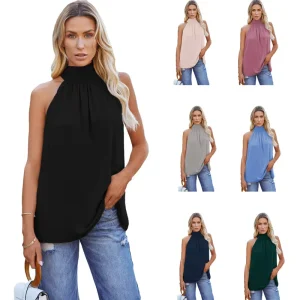 Women’s Summer Autumn New Style Solid Color Casual Sleeveless Loose Top T shirt