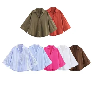Women’s Summer Casual Business Shirt Wide Sleeve Lapel Kimono Blouse Tops