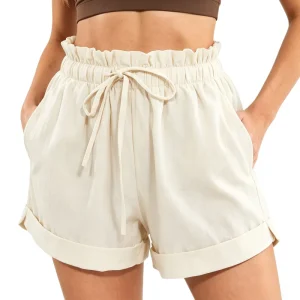 Women’s Summer Casual High Waist Shorts Elastic Breathable Solid Color Loose Fit Gym Shorts