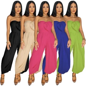 Women’s Summer Casual One piece Strapless Wide Leg Sleeveless Jumpsuits and Playsuits Jumpers for Women