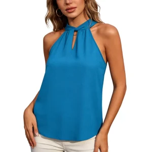 Women’s Summer Casual Solid Color Sexy Tie Halter Top