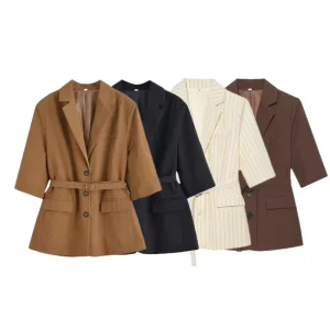 Women’s Summer Commuter Style Tie Waist Short Sleeve Blazer 87057896 87067896 260109 260108