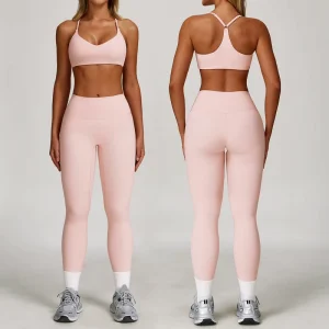 Women’s Summer Cross Border Short Yoga Activewear Set Solid Color Knit Fabric Casual Fitness Style Breathable Shock Absorbing