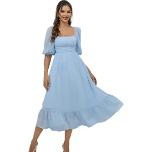 Women’s Summer Dresses Elegant Solid Color Short Sleeve Casual Dress Party Dress