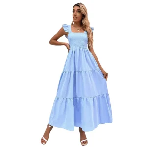 Women’s Summer Elegant Floral Boho Slip Sleeveless Spaghetti Strap Shirred Cami Casual Maxi Dress