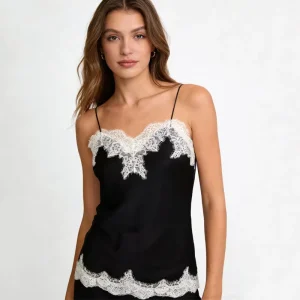 Women’s Summer Elegant Versatile Satin Top with Lace Trim