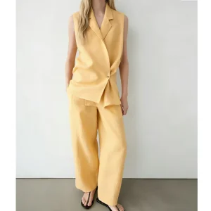 Women’s Summer Fashion Casual Vest Top Breathable Woven Vintage Style Pants Elegant Women’s 2 Piece Summer Suit Set