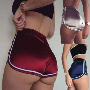 Women’s Summer Fashion Hot Shorts White Edge High Waisted Casual Shorts with Mid Waist Silky Slim Polyester & Spandex Material