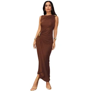 Women’s Summer Floor Length Bodycon Dress with Button Detail Skinny Fit for Party Occasions