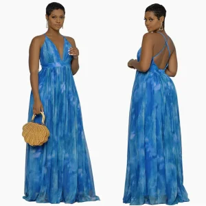 Women’s Summer Floral Maxi Dress Knot Sleeveless Casual Sexy Fashion Printed Halter Neck Strapless Backless Dress