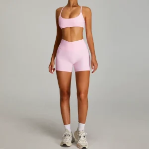 Women’s Summer Halter Yoga Bra Set Elastic Waist Quick Dry V Shaped High Waist Lightweight Breathable Shorts