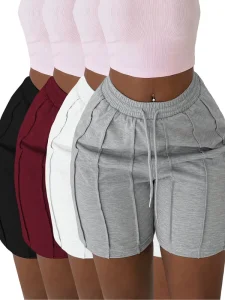 Women’s Summer Hot Shorts Quick Dry Breathable Fabric Drawstring Closure Elastic Waist Solid Color Versatile Fashionable Shorts