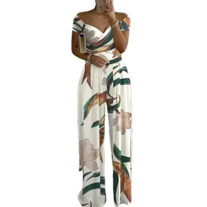 Women’s Summer Jumpsuit for Commuting Loose Printed Wide Leg Jumpsuit