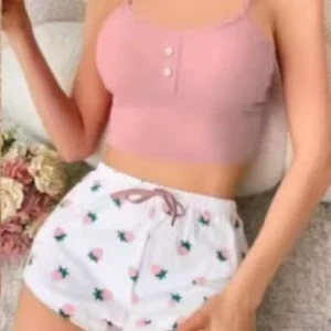 Women’s Summer Loungewear Drawstring Printed Spandex Camisole Shorts Casual Sexy Ribbed Outerwear European American