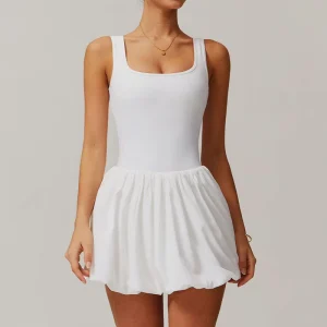 Women’s Summer Mini Tennis Romper Athletic Pleated Golf Workout Dress with Built-in Shorts Casual Sundress