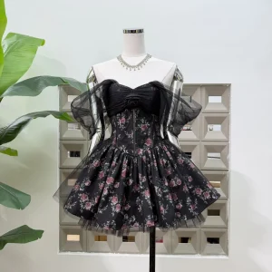 Women’s Summer New Elegant Mini Fluffy Backless A line Dress