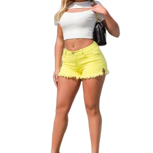Women’s Summer New Style Fashionable Casual Retro Solid Color Mid Waist Loose Straight Streetwear Button Denim Shorts