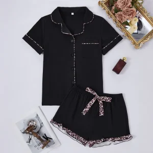 Women’s Summer Pajamas Sleepwear Sets Soft Smooth Satin Casual Fashion Lounge Wear With Solid Pattern