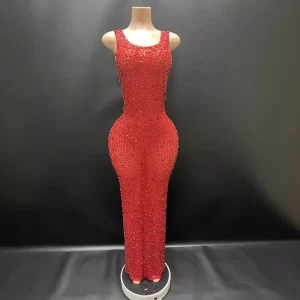 Women’s Summer Prom Dress Sexy Glitter Birthday Party Dress Crystal Rhinestone Maxi Dress for Evening Parties