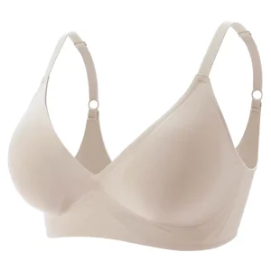 Women’s Summer Seamless Jelly Strip Bra Wire Free Push Up Breast Retracting Cup Bras Adjustable Straps Thin Rims Breathable