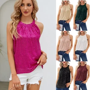 Women’s Summer Sequin Suspender Party Vest Shirt Top