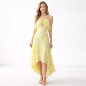 Women’s Summer Sexy Backless V Neck Camisole Dress Sleeveless Lace Jacquard Rhinestone Design Vacation Beach Dress