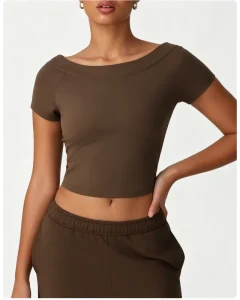 Women’s Summer Sexy Slim Fit Open-Back Workout Top High-Stretch Shaping Short-Sleeve Yoga & Fitness T-Shirt