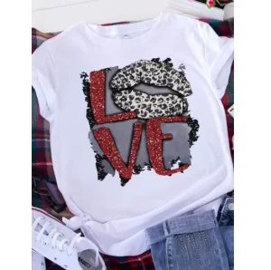 Women’s Summer Short Sleeve Breathable Printed White T-Shirt