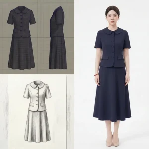 Women’s Summer Short Sleeve Professional Suit Set Polyester Formal Dress Quick Dry Solid Pattern for Hotel Management