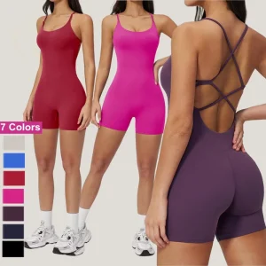 Women’s Summer Sleeveless Jumpsuit Backless Playsuit Sexy One Piece Bodysuit Sports Suit